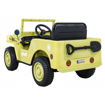 Autko Wojskowe Retro dla dzieci Beżowy + Napęd 4x4 + Pilot + 2 Bagażniki + Wolny Start + MP3 LED